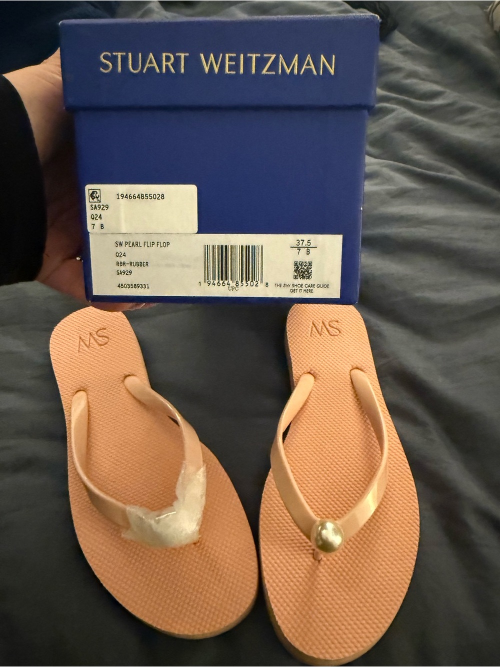 Stuart Weitzman Pink Thong Flip Flops with Pearl detail